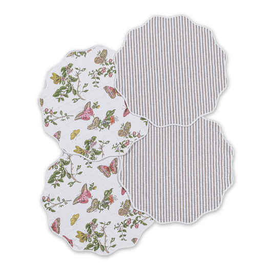 Reversible Quilted Circle Placemat set of 4 Baudin Pink & Matteo Bark 