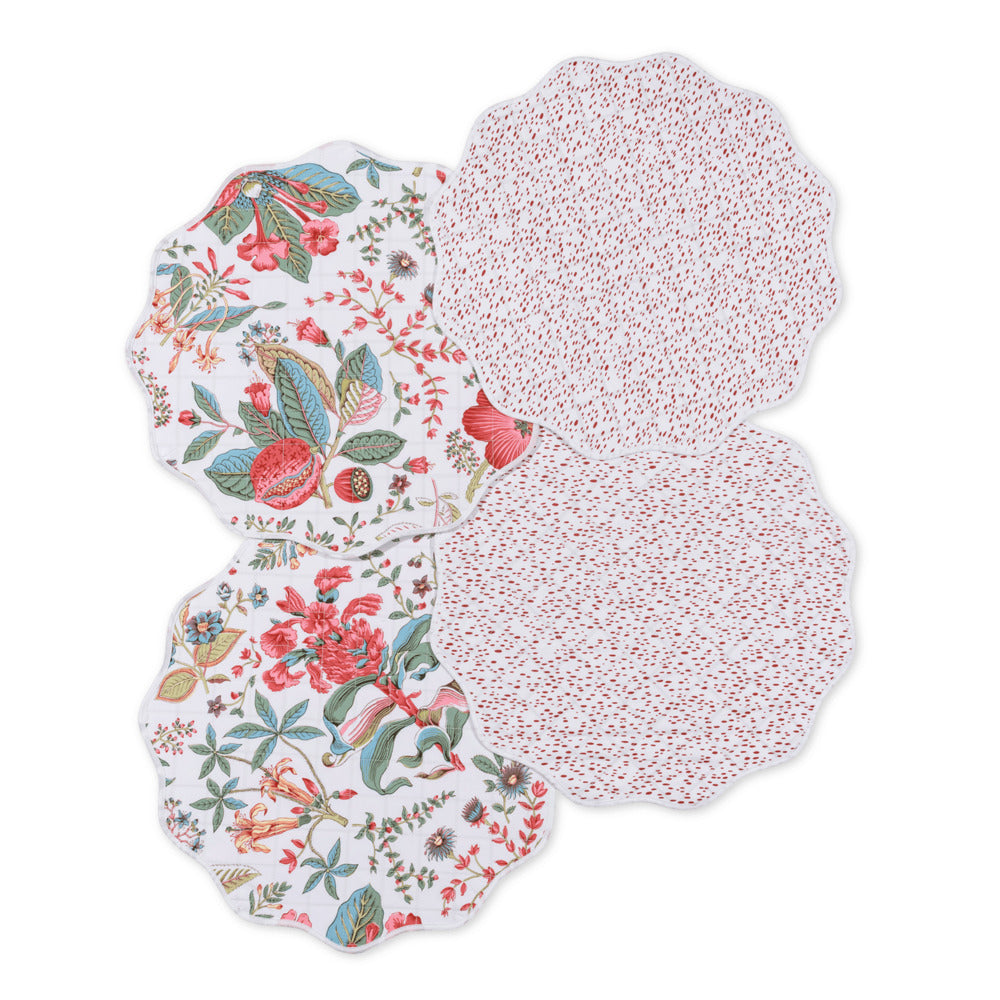 Reversible Quilted Circle Placemat set of 4 Pomegranate Pink & Celine Redberry 
