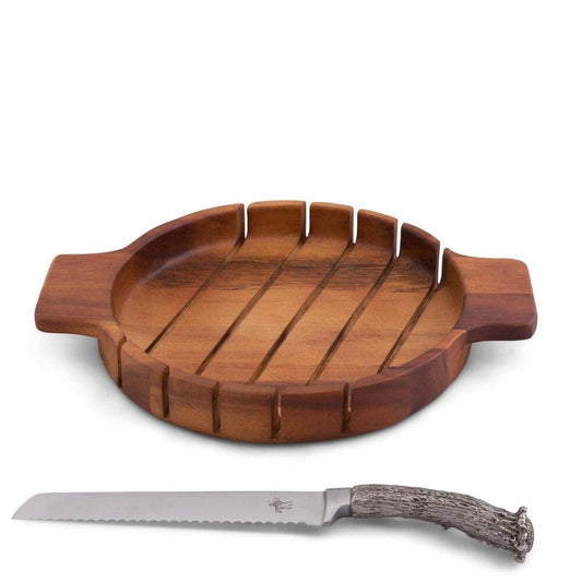 Round Bread Board with Antler Knife by Vagabond House 