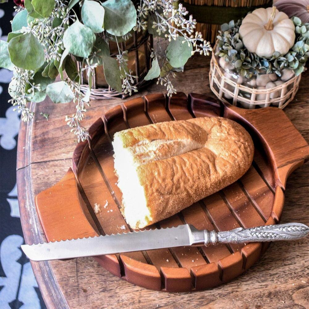 Round Bread Board with Pewter Wheat Knife by Vagabond House 1