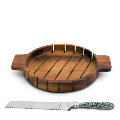 Round Bread Board with Pewter Wheat Knife by Vagabond House 