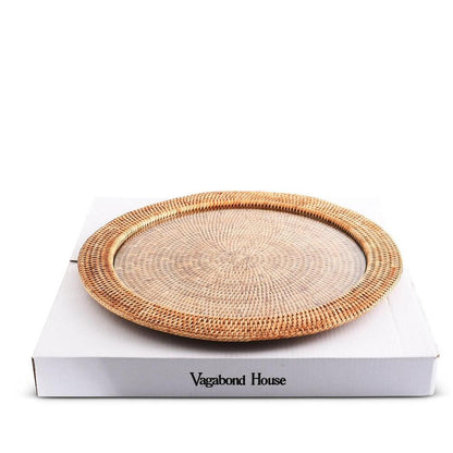 Round Serving Tray Hand Woven Wicker Rattan - Glass Insert by Vagabond House 3