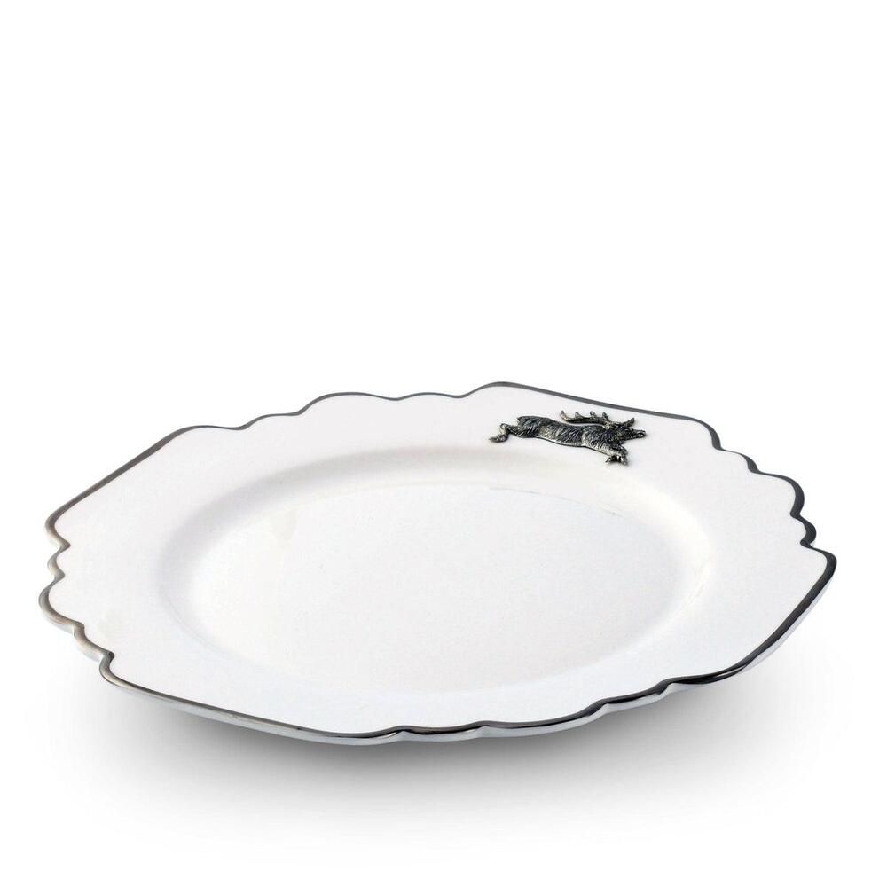 Running Elk Bone China Scallop Dinner Plate Platinum Rim by Vagabond House 1