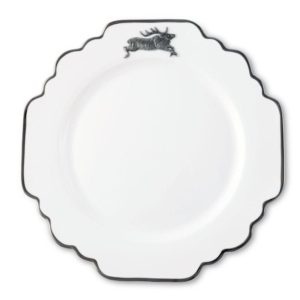 Running Elk Bone China Scallop Dinner Plate Platinum Rim by Vagabond House 