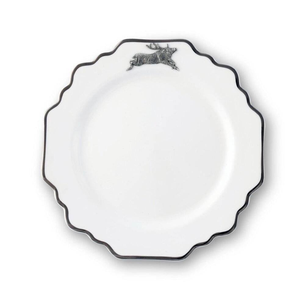 Running Elk Bone China Scallop Salad Plate Platinum Rim by Vagabond House 