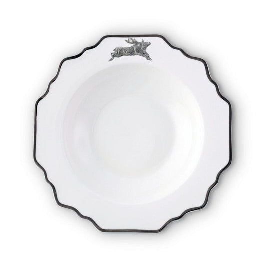 Running Elk Bone China Scallop Soup Plate Platinum Rim by Vagabond House 