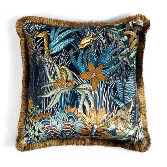 Sabie Forest Pillow Velvet with Fringe by Ngala Trading Company