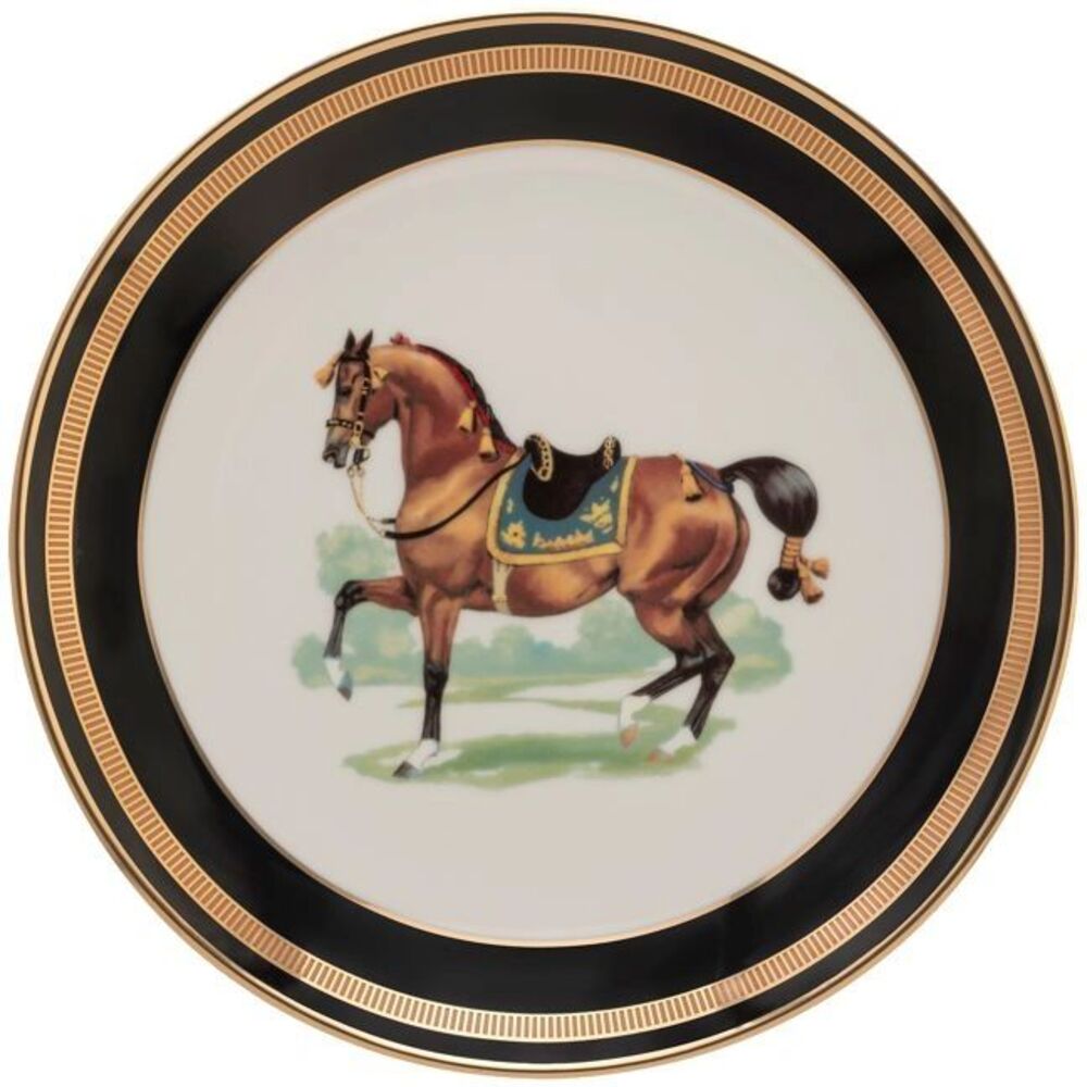 Salad Plate Imperial Horse Golden Bay / Teal Saddle by Julie Wear 