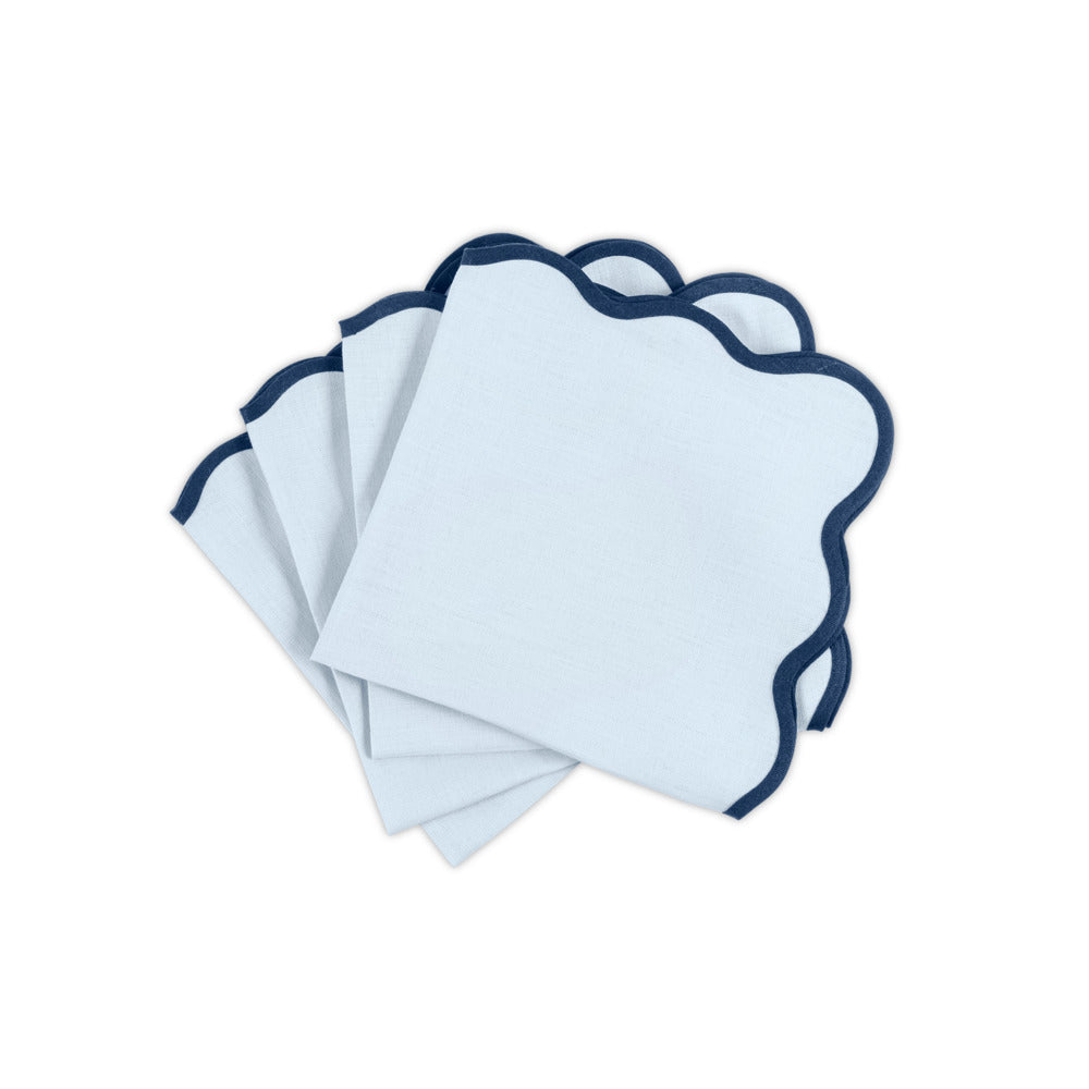 Scallop Edge Napkin set of 4 Ice Blue & Navy 