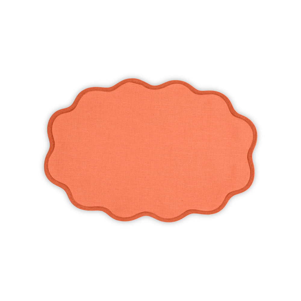 Scallop Edge Placemat set of 4 Carnelian & Persimmon Oval 
