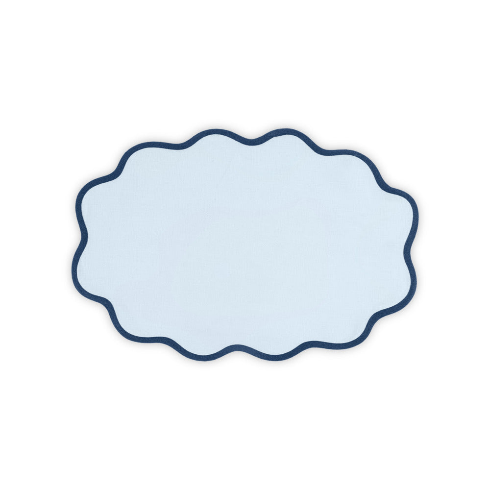Scallop Edge Placemat set of 4 Ice Blue & Navy Oval 