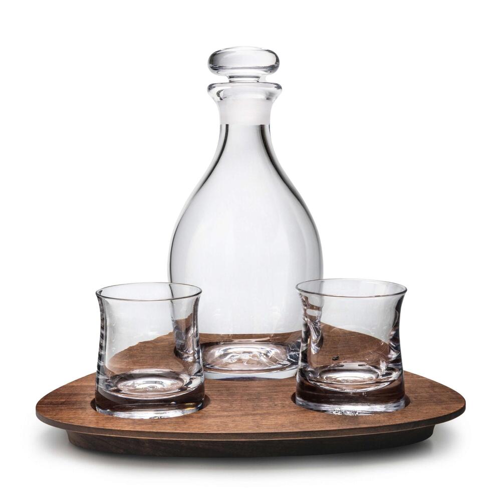 Shoreham Decanter and Whiskey Set with Walnut Wood Base by Simon Pearce 