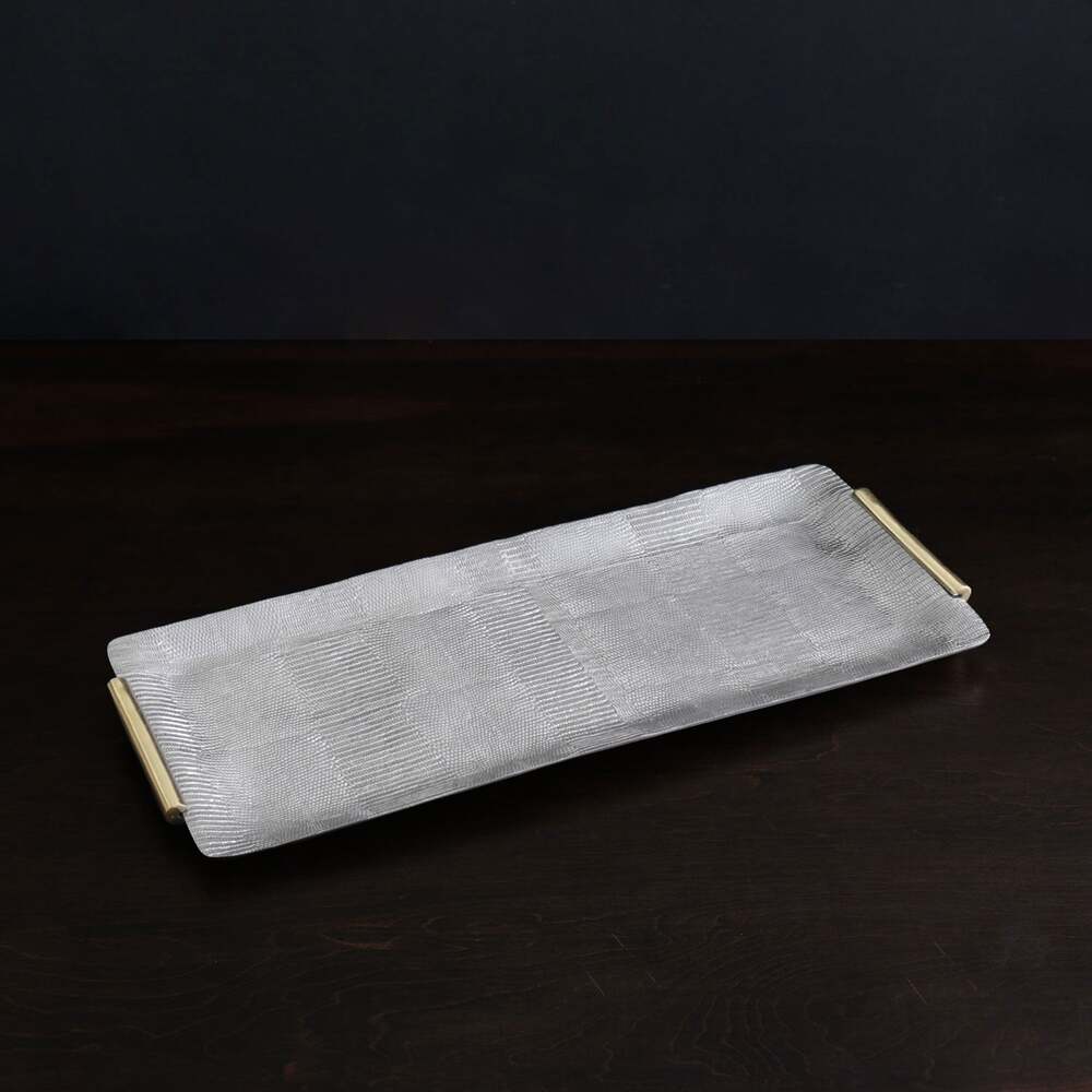 Sierra Modern Python Long Rectangular Tray with Handles - Gunmetal & Gold by Beatriz Ball 