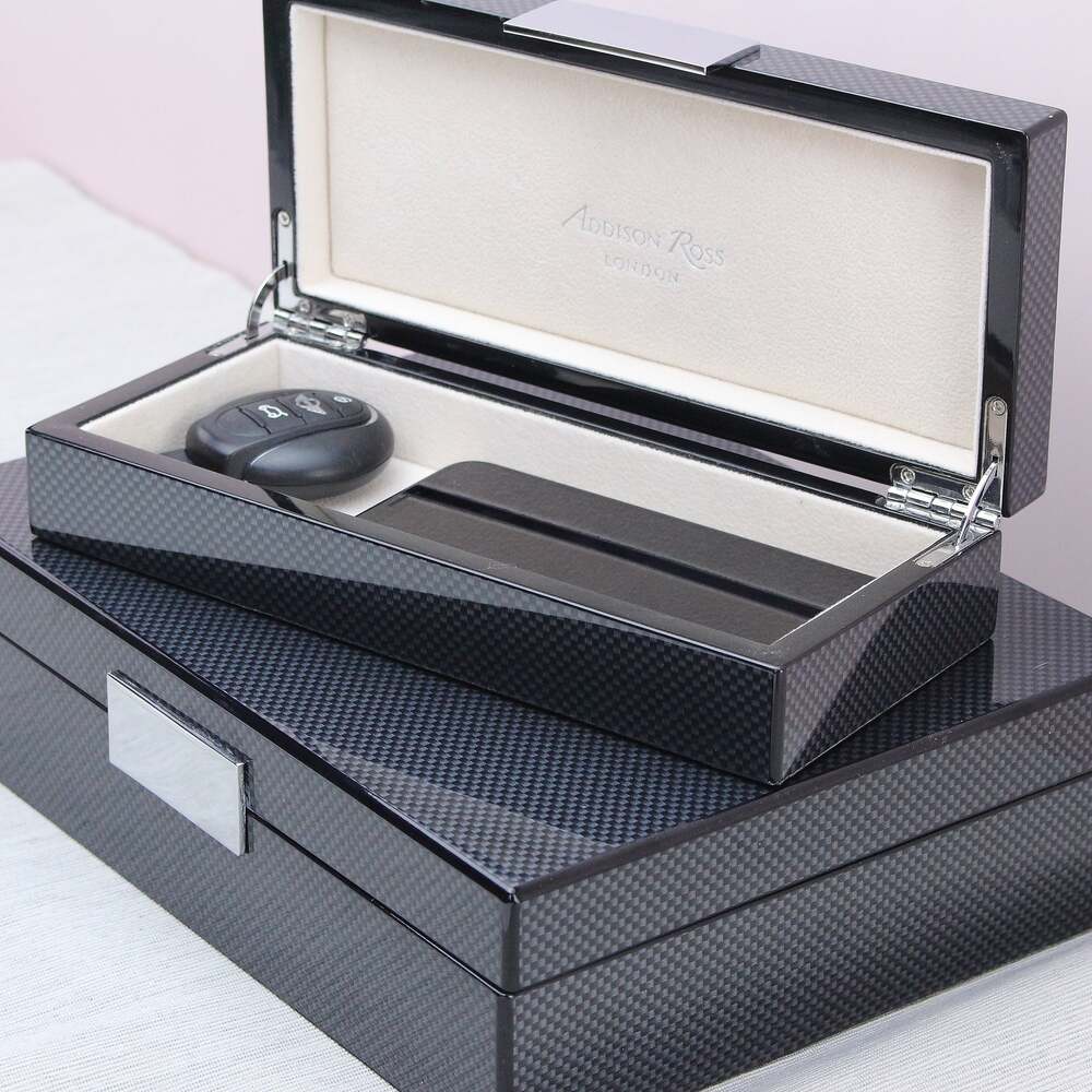 Silver Trim Carbon Fibre Storage Box 4"x9" by Addison Ross Additional Image-4