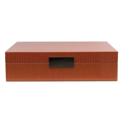 Silver Trim Orange Crocodile Storage Box 8"x11" by Addison Ross Additional Image-2