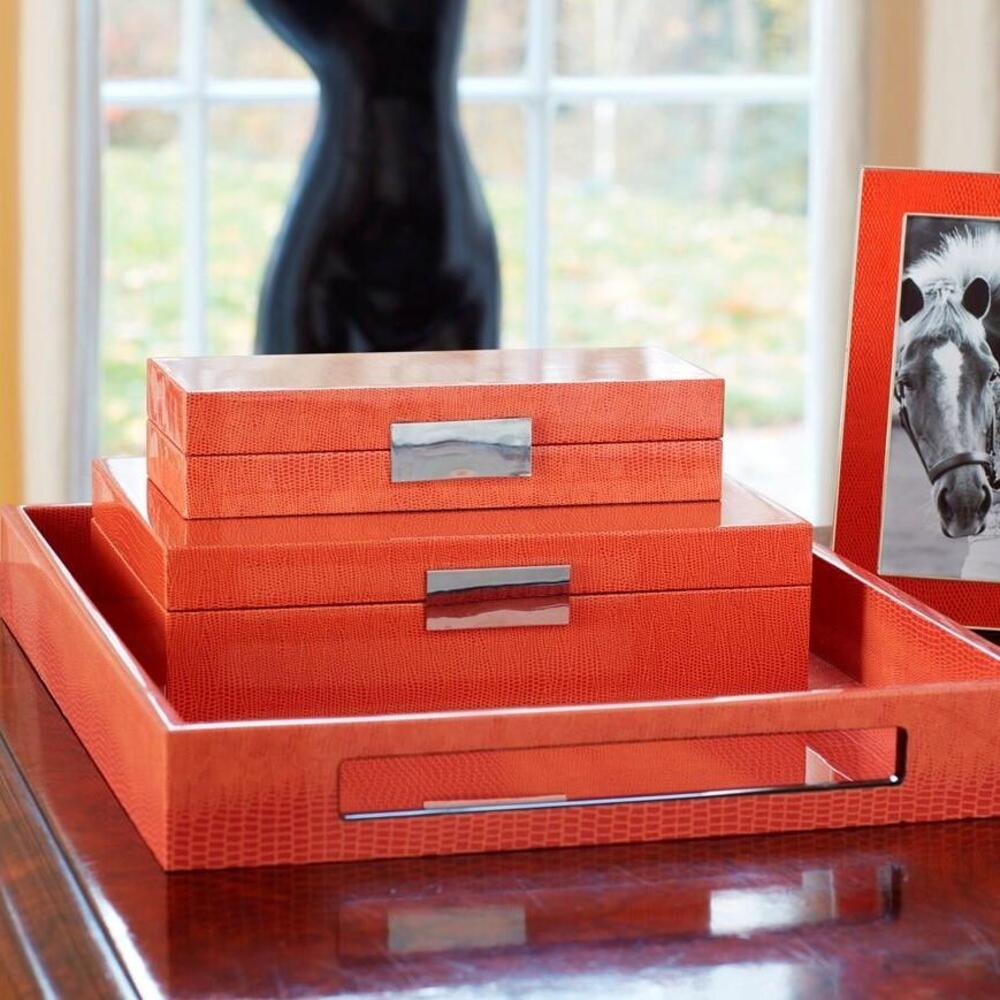 Silver Trim Orange Crocodile Storage Box 8"x11" by Addison Ross Additional Image-3