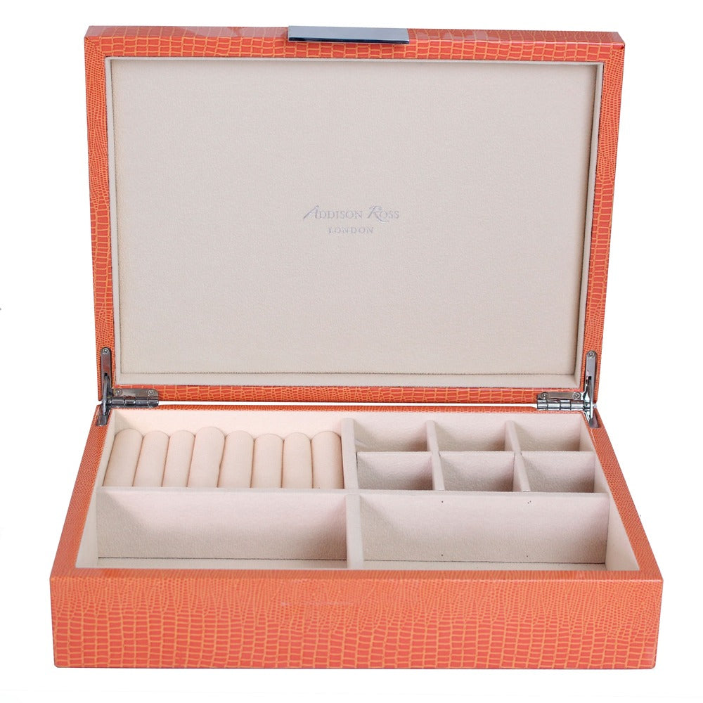 Silver Trim Orange Crocodile Watch Box 8"x11" by Addison Ross