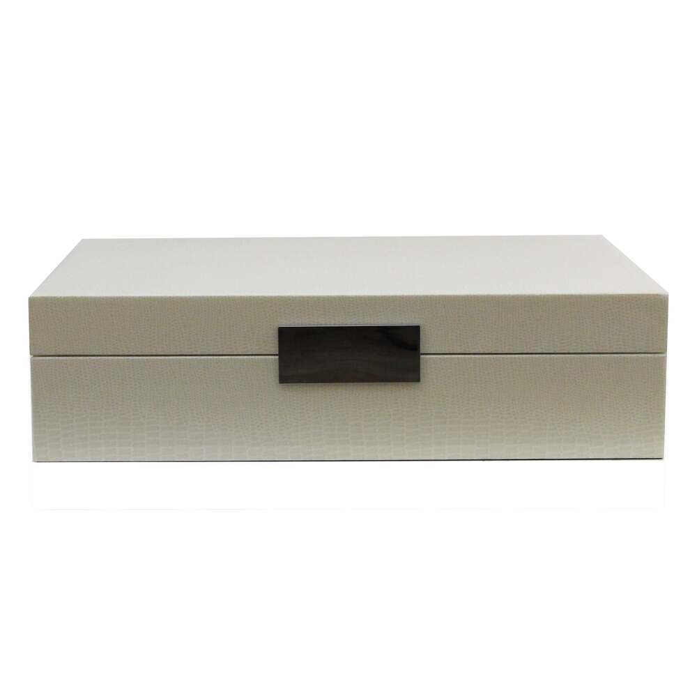 Silver Trim Vanilla Crocodile Storage Box 8"x11" by Addison Ross Additional Image-2