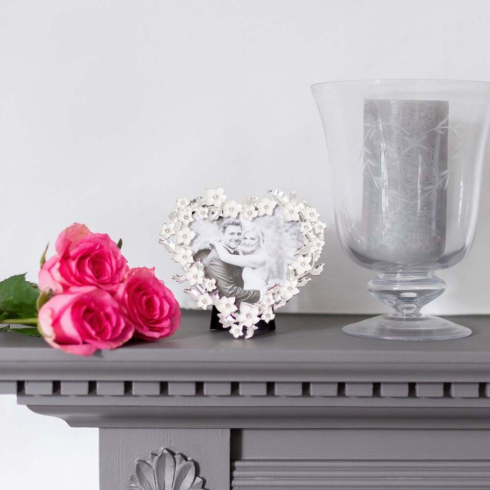 Silver & White Heart Flower Frame 4"x4" by Addison Ross Additional Image-4