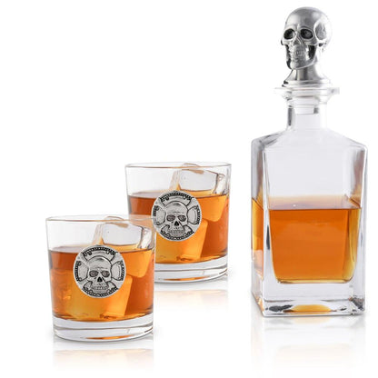 Skull Decanter Set with A Set Double Old Glass by Arthur Court Designs