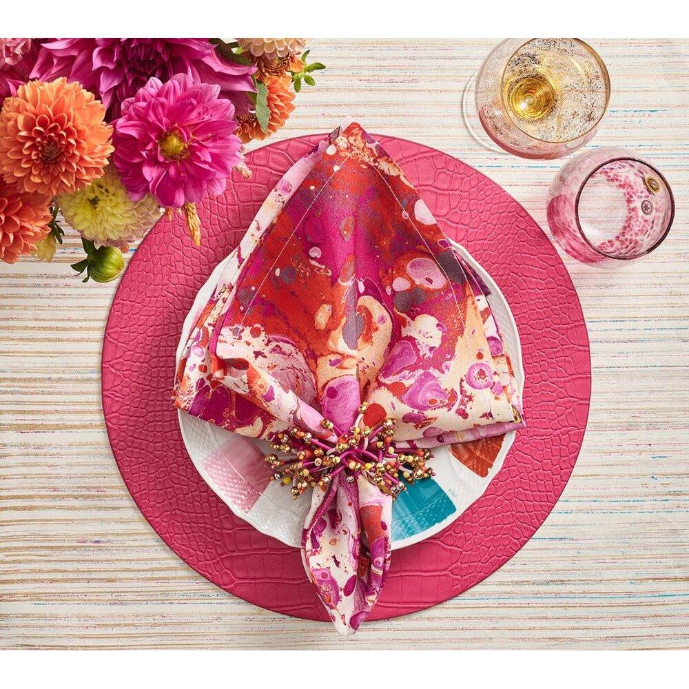 Slick Napkin in White - Pink & Orange - Set of 4 by Kim Seybert 1