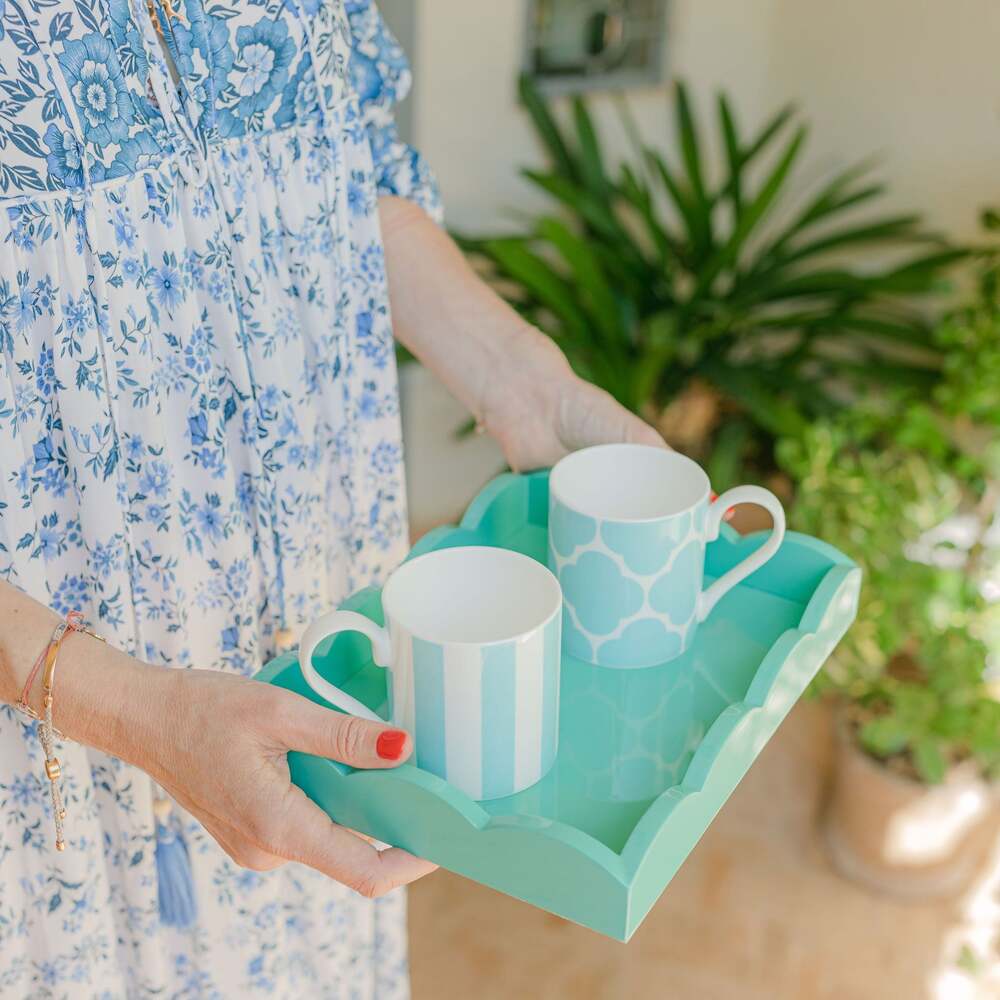 Small Turquoise Scalloped Edge Tray 11"x8" by Addison Ross Additional Image-2