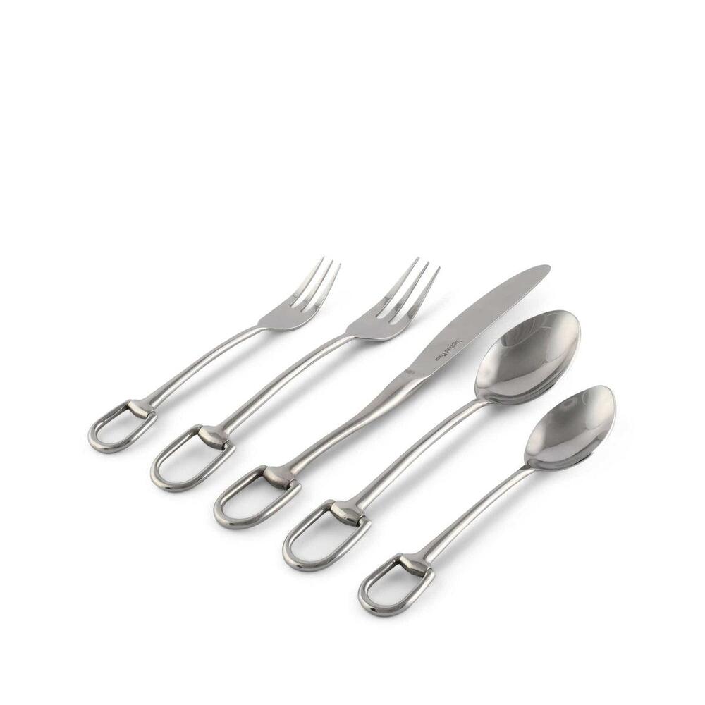 Stirrup Five piece Flatware Set - Stainless Steel Matt Silver by Vagabond House 