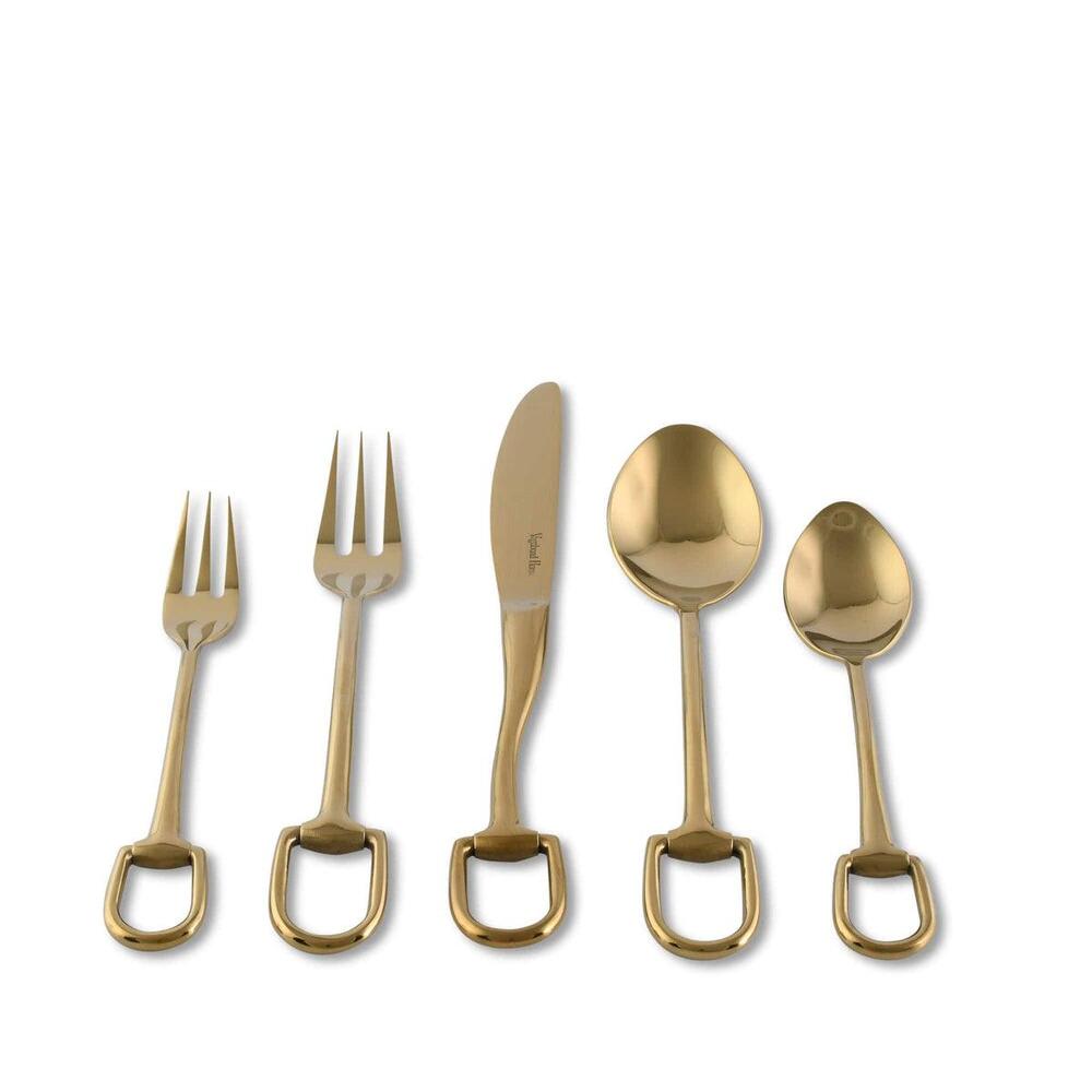 Stirrup Five piece Flatware Set - Stainless Steel Shiny Gold by Vagabond House 1