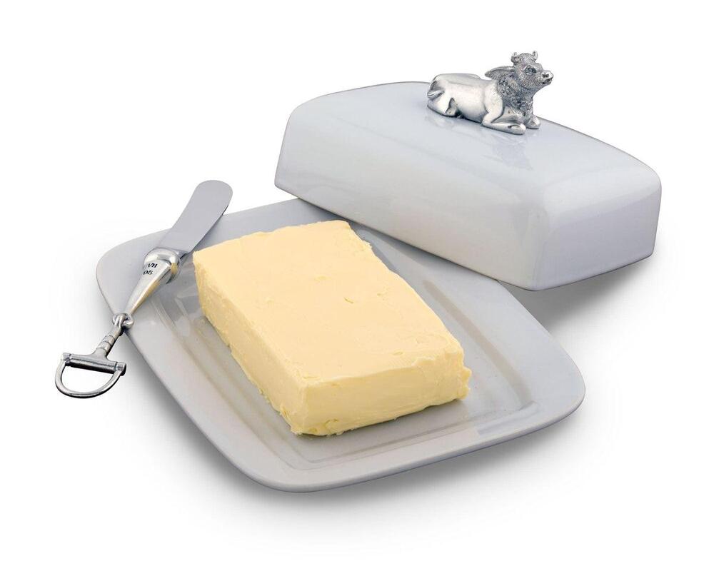 Stoneware Butter Dish with Pewter Mabel the Cow by Vagabond House 1