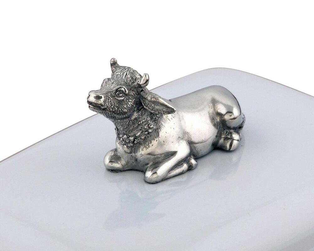 Stoneware Butter Dish with Pewter Mabel the Cow by Vagabond House 3