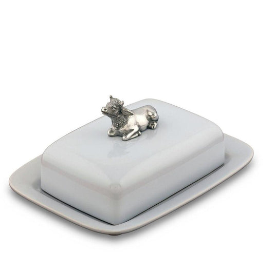 Stoneware Butter Dish with Pewter Mabel the Cow by Vagabond House 