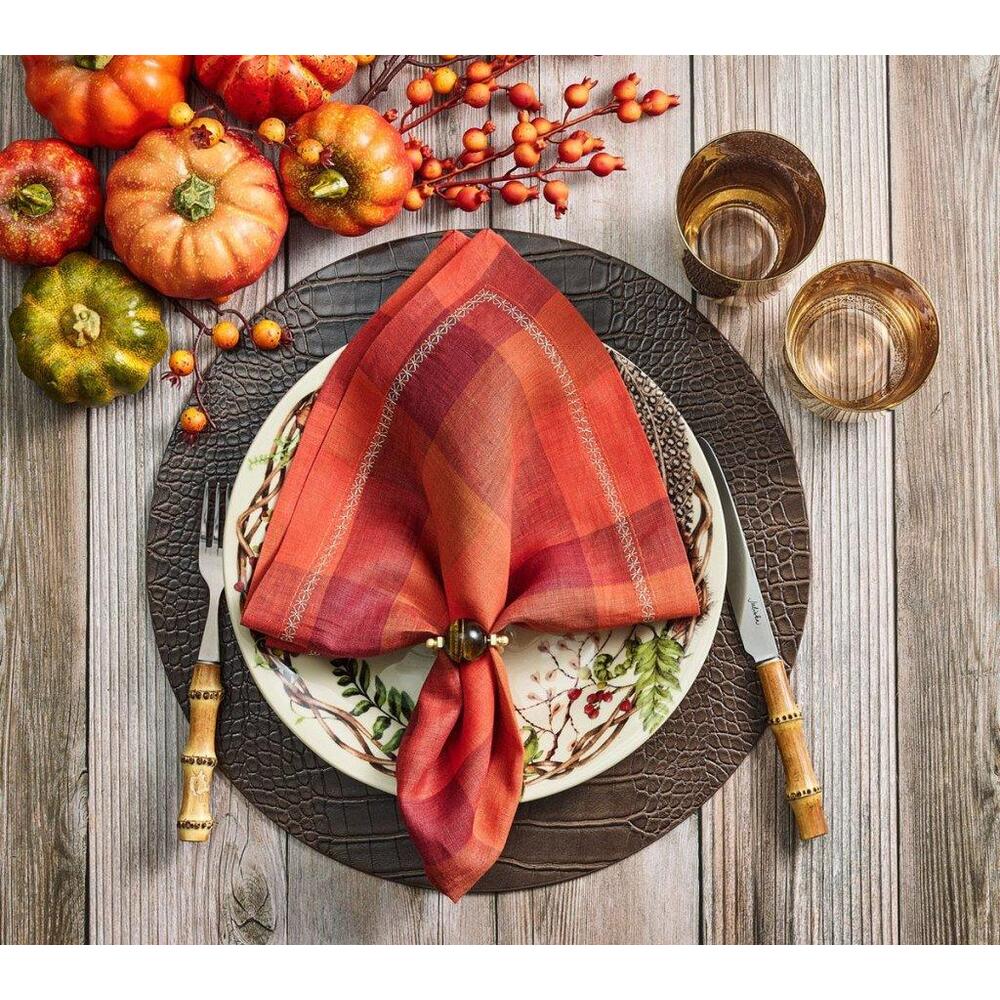 Tartan Napkin in Cranberry & Orange - Set of 4 by Kim Seybert 1