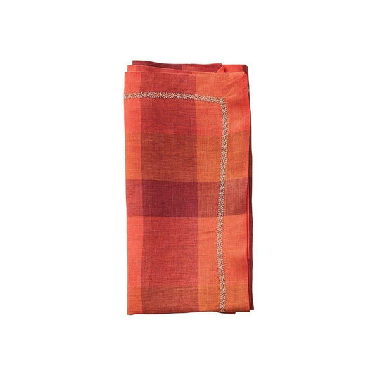 Tartan Napkin in Cranberry & Orange - Set of 4 by Kim Seybert 