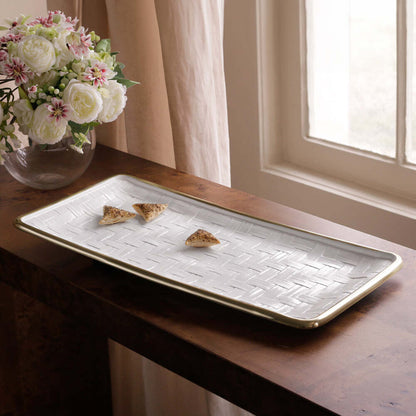 Thanni Bahamas Long Rectangle Tray - White & Gold by Beatriz Ball 2