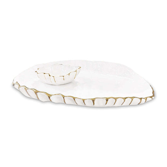 Thanni Mystic Large Oval Platter with Mini Bowl - White & Gold by Beatriz Ball 