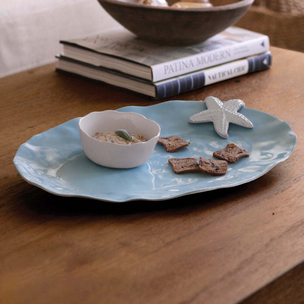 Thanni Oval Starfish Platter with Dip Bowl - Blue & White by Beatriz Ball 2