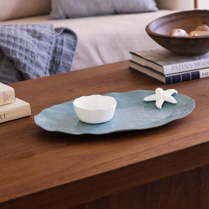 Thanni Oval Starfish Platter with Dip Bowl - Blue & White by Beatriz Ball 