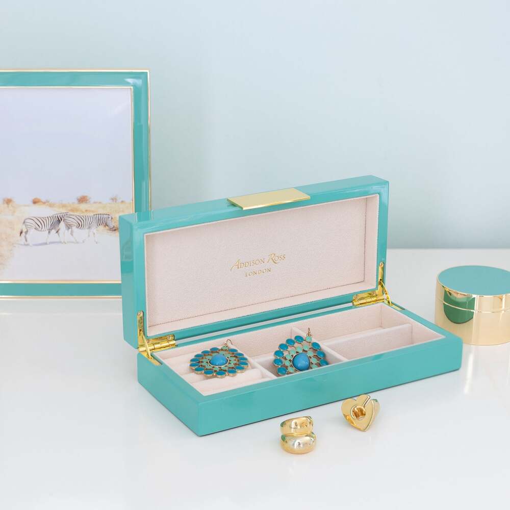 Turquoise Jewellery Box with Gold 4"x9" by Addison Ross Additional Image-3