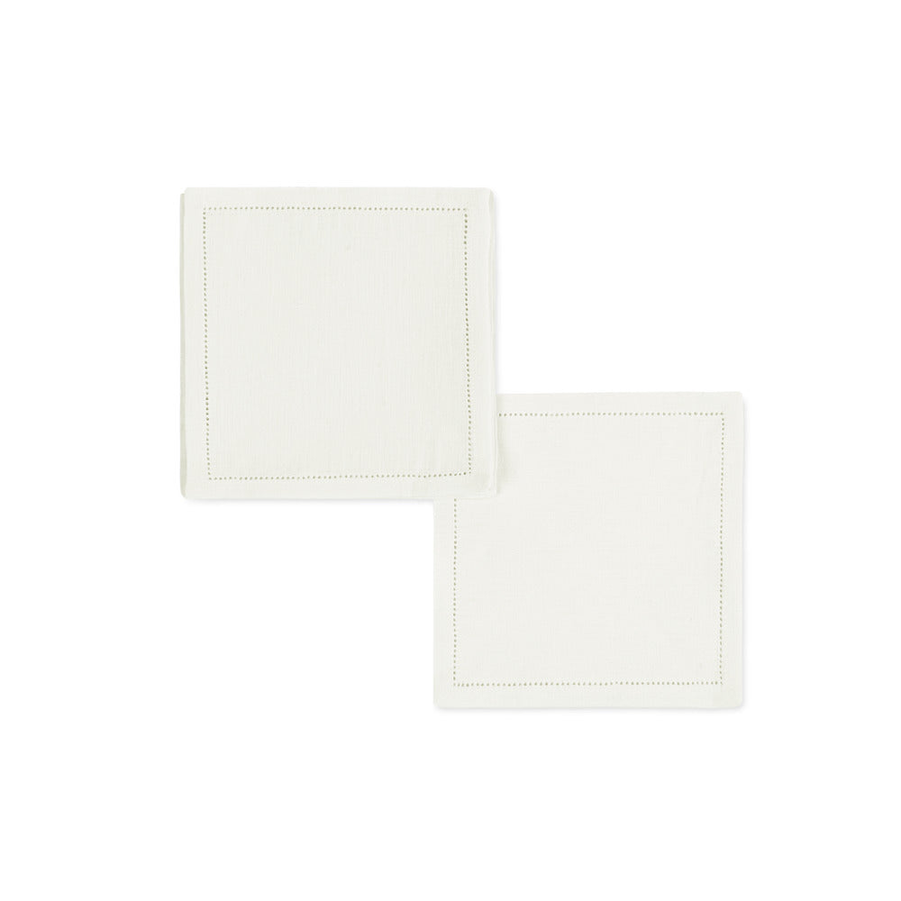Valentina Hemstitch Cocktail Napkin set of 4 Ivory 