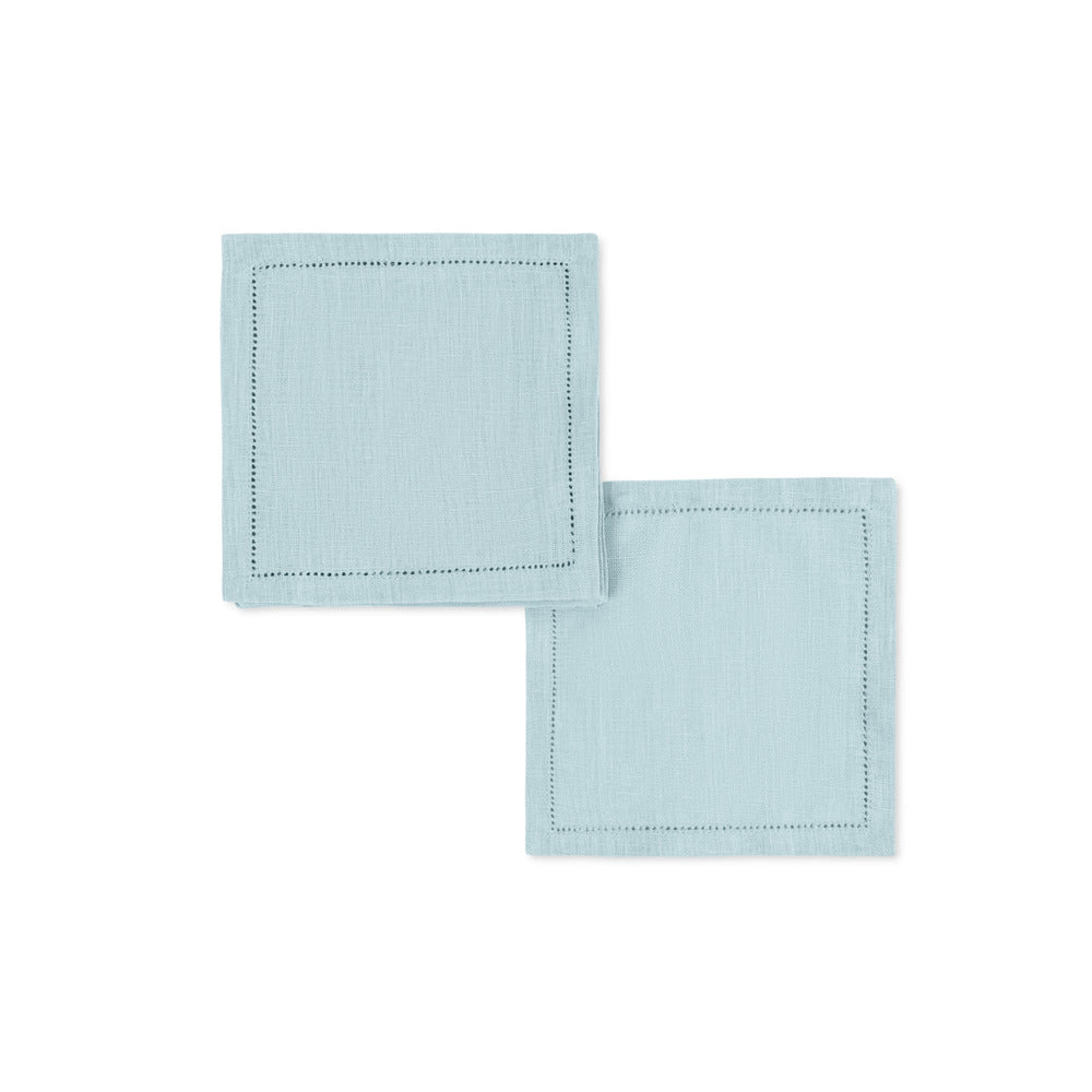 Valentina Hemstitch Cocktail Napkin set of 4 Sky 