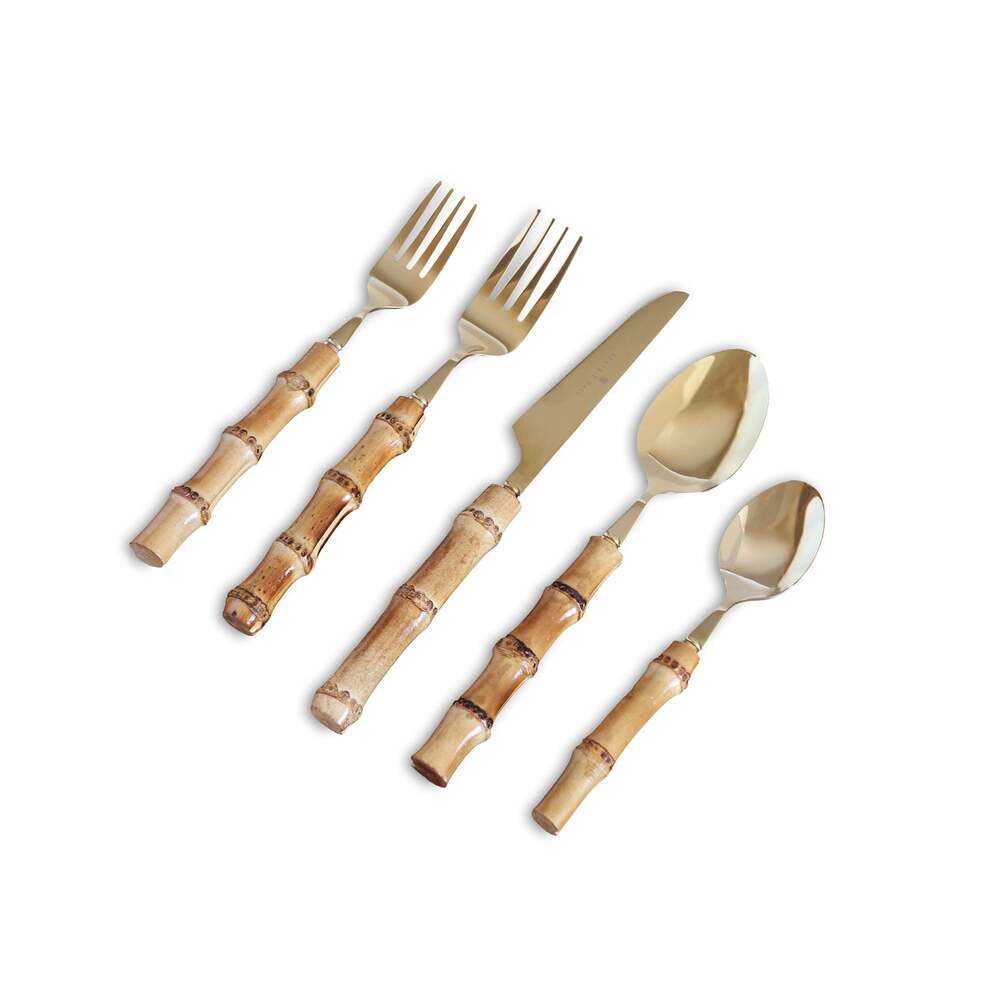 Vida Bamboo Flatware Set of 5 - Gold & Natural by Beatriz Ball 1