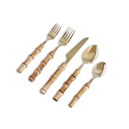 Vida Bamboo Flatware Set of 5 - Gold & Natural by Beatriz Ball 1