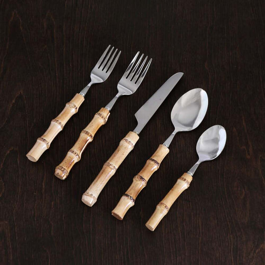 Vida Bamboo Stainless Flatware Ii Set of 5 - Silver & Natural by Beatriz Ball 