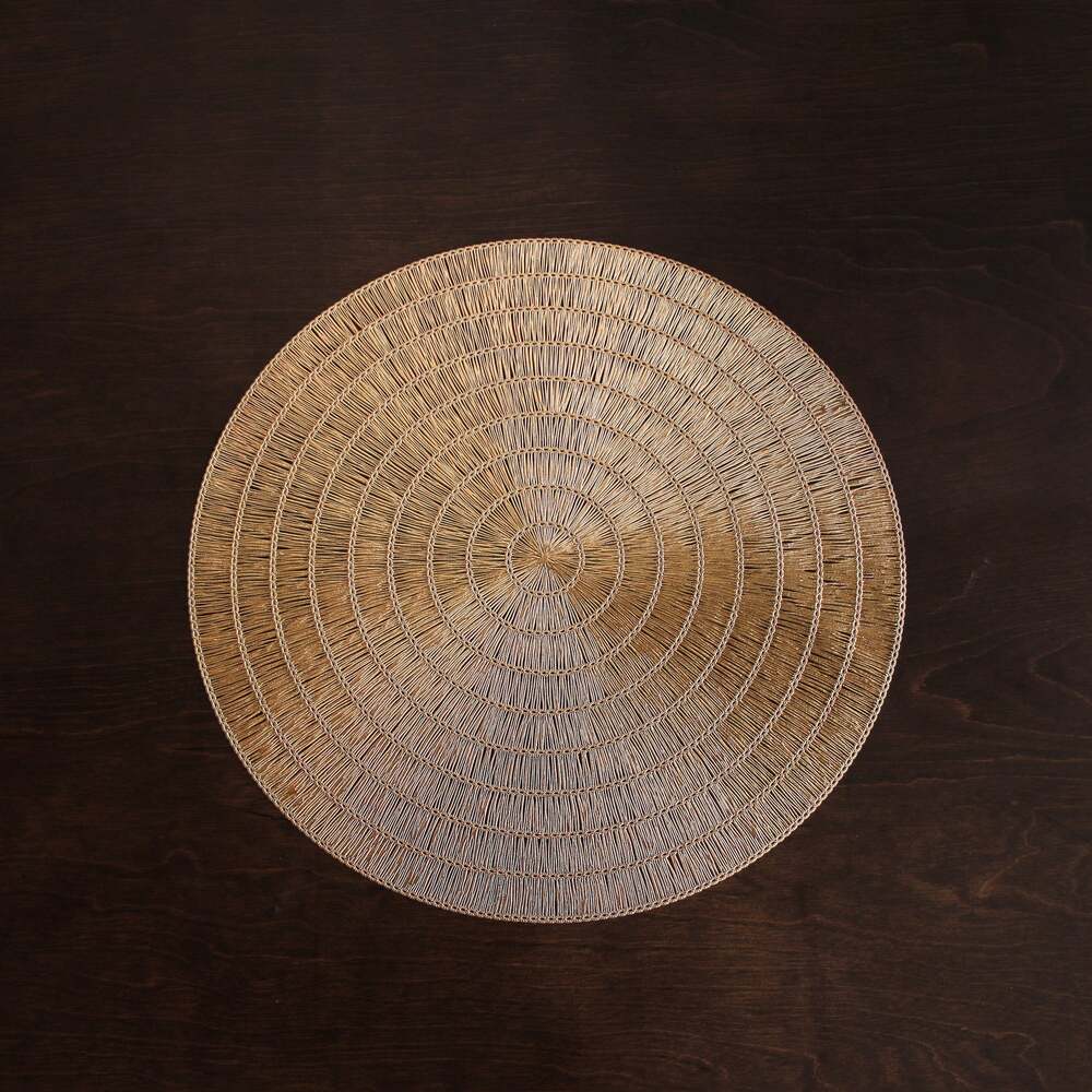 Vida Basketweave 15" Round Placemats Set of 4 - Gold by Beatriz Ball 