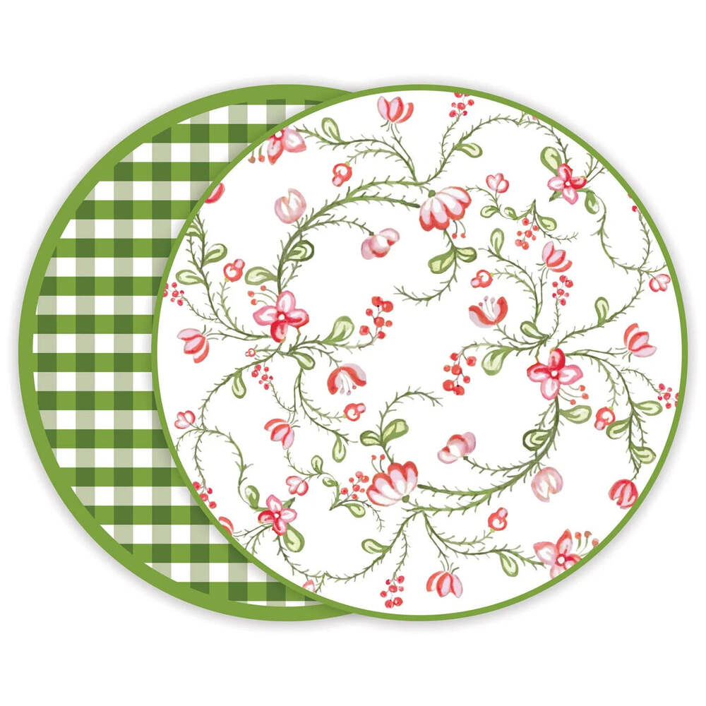 Vida Norelle Reversible 15.5" Round Placemats Set of 4 - Green Gingham by Beatriz Ball 