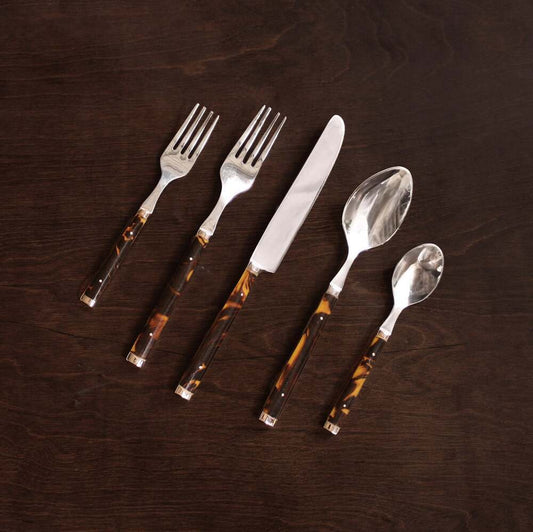 Vida Tortoise & Gold Stainless Flatware Set of 5 - Gold by Beatriz Ball 