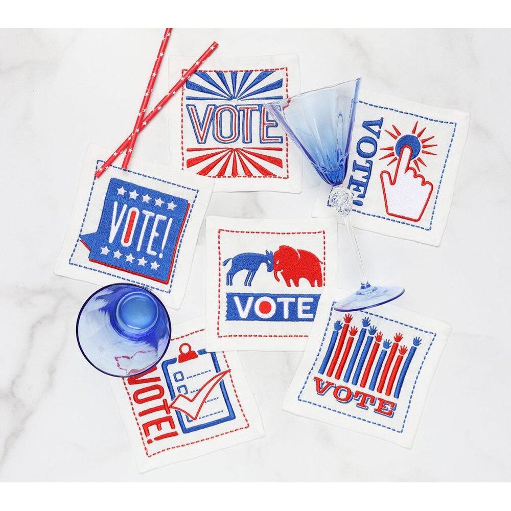 Vote Cocktail Napkin in Red - White & Blue - Set of 6 in a Gift Box by Kim Seybert 1