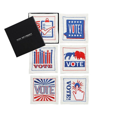 Vote Cocktail Napkin in Red - White & Blue - Set of 6 in a Gift Box by Kim Seybert 