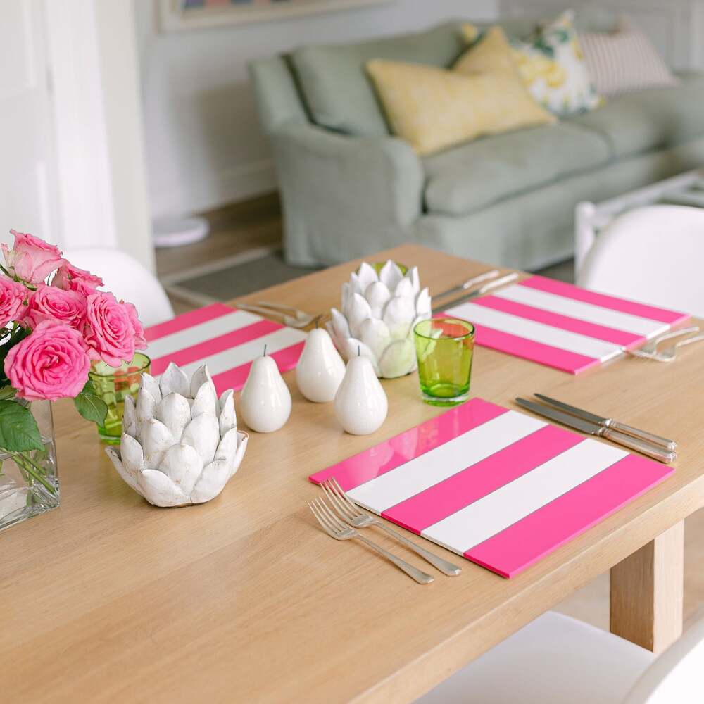 Watermelon & White Lacquer Placemats - Set of 4 12"x12" by Addison Ross Additional Image-2