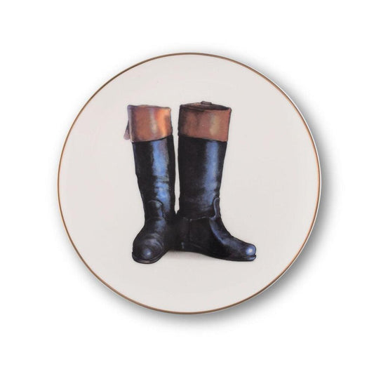 Wellington Riding Boot Pattern Bone China Round Salad Plate by Vagabond House 